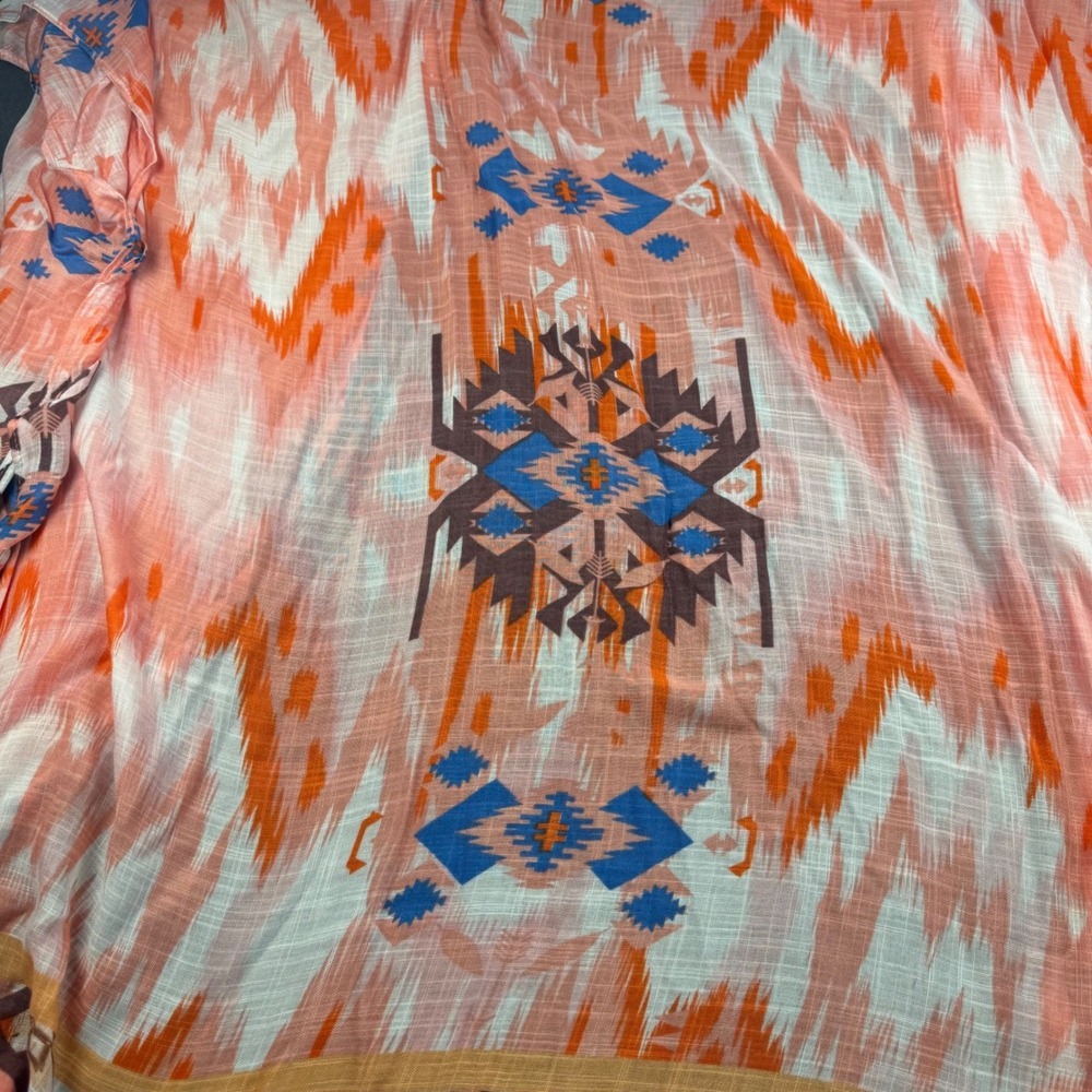 Rachel Roy Womens Kimono Cardigan Orange Blue Aztec Print Lightweight - Picture 6 of 7